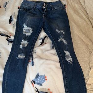 Refuge Dark Blue Distressed Skinny Jeans